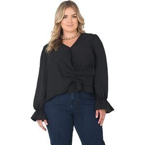 NWT Standards & Practices Plus Size Vera Solid Tie Front Flute Sleeve Blouse 1X